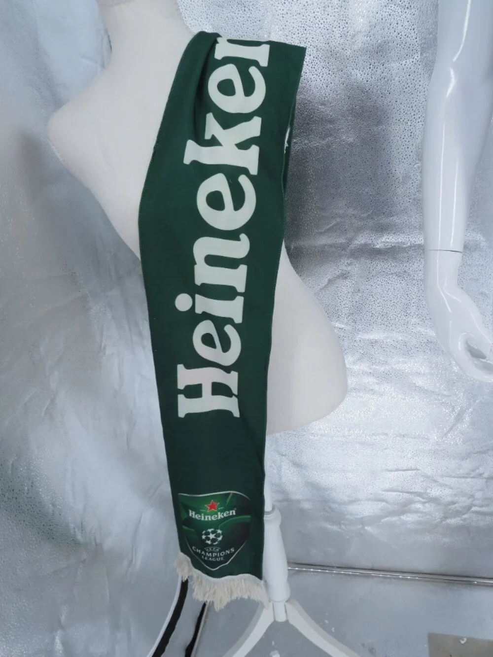 Heineken UEFA Champions League Scarf Green Red One Size Soccer Fringe Fan Scarf